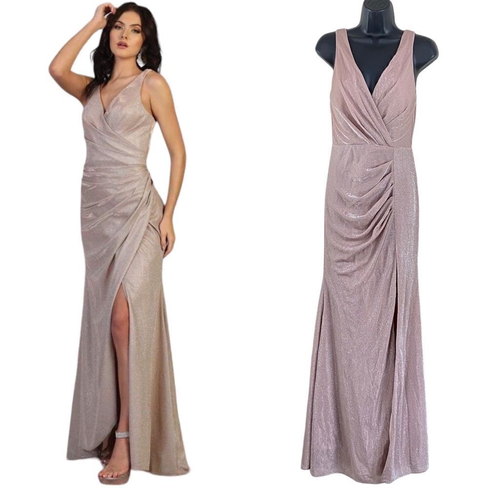 jo+el Metallic Pink High Slit Sleeveless Gown Sz M